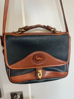 Dooney & Bourke Black and Brown Leather Messenger Satchel